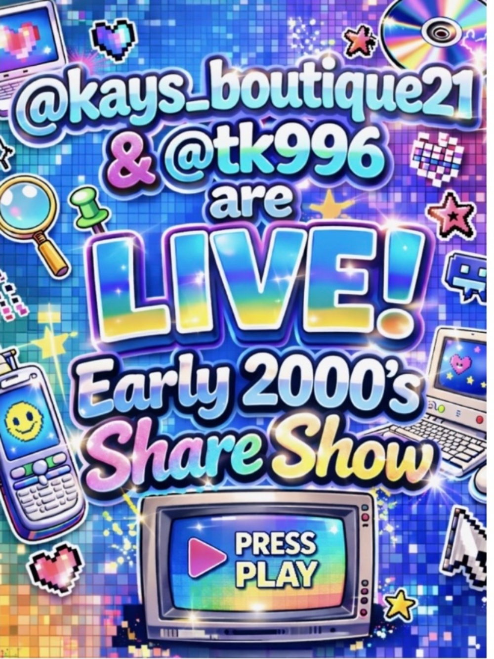 Early 2000s share share show co-host with @kays_boutique21 flyer